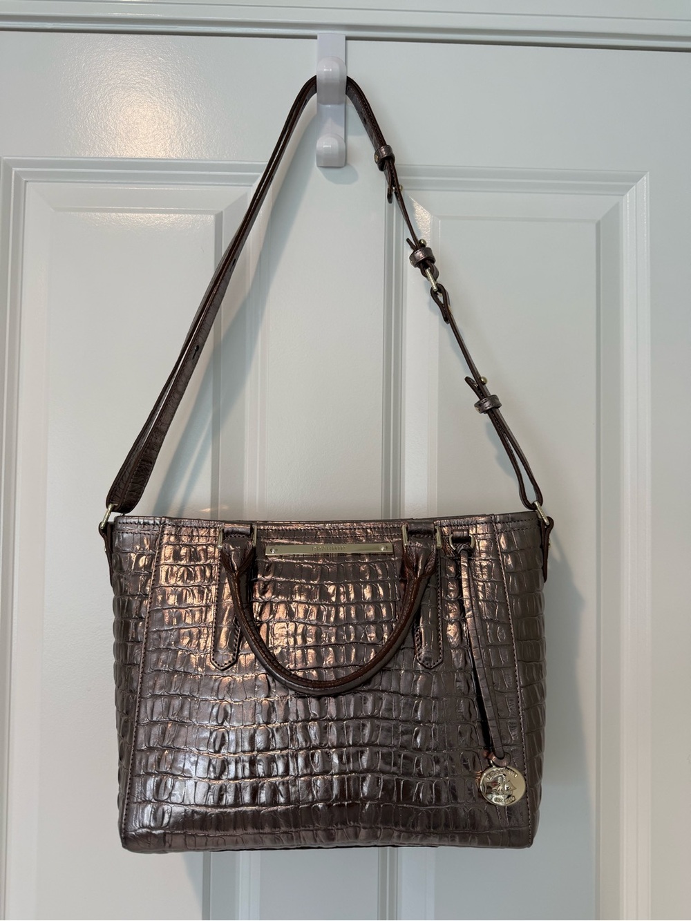 Brahmin Metallic Graphite Croc-Embossed Women's Shoulder or Crossbody Bag